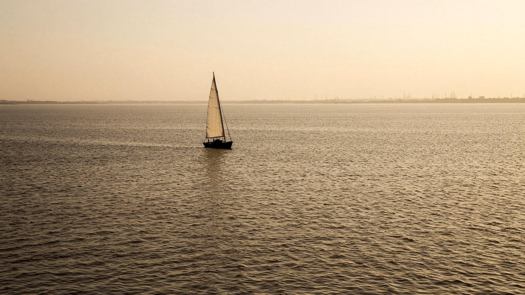 Sailboat, hammered water