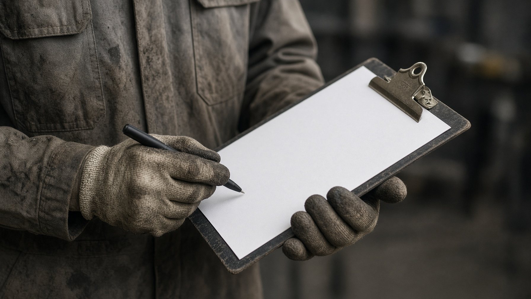 gloved hands clipboard
