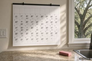 The family calendar is written in pencil