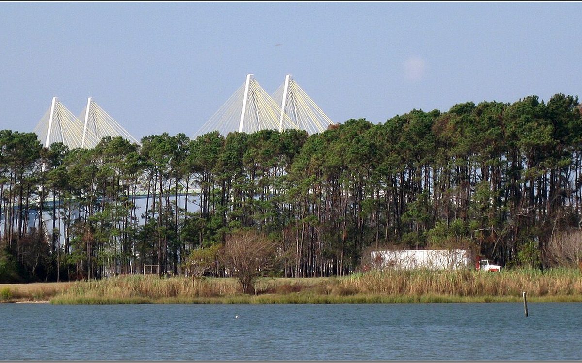 Bayland Park in Baytown Texas with the Fred Hartman Bridge behind it.