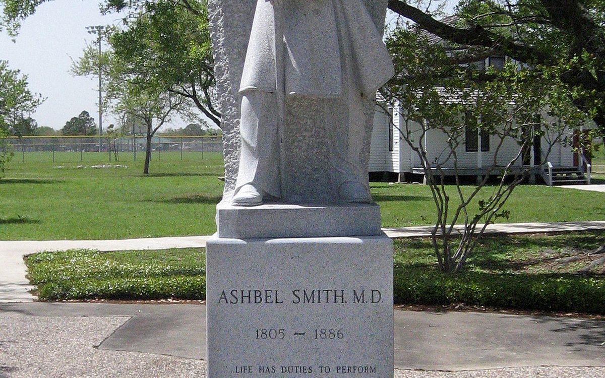 Ashbel Smith was born in Hartford, Connecticut in 1805.  Recieved his M.D. degree from Yale in 1828, and came to Texas from South Carolina in 1837.  He established a plantation called Headquarters on Goose Creek in 1840 and in 1847 purchased property adjoining his and a plantation home named Evergreen on Tabbs Bay, part of the San Jacinto Estuary.  Dr. Smith kept the name Evergreen for the combined estates.  This **** acre estate remained his home until his death in 1886.  Dr. Smith's active life as physician, statesman, soldier and educator often took him away, but he always returned to Evergreen and his life as a farmer, rancher, scientist and writer.
Dr. Ashbel Smith served the Republic of Texas as Surgeon General 1837--1839, Minister to England and France 1842--1843, and Secretary of State 1845: worked to establish the Texas Medical Association 1853 and the Texas State Agricultural Society 1863: represented Harris County in the 11th and 16th Legislatures of the State of Texas: formed the Bayland Guards 1861: was Colonel 2nd Texas Infantry Confederate Army:  led the way in founding Prairie View State Normal School 1879, The University of Texas in Austin 1881 and the medical branch in Galveston.  Served as the first president of the University of Texas Board of Regents 1881--1886.