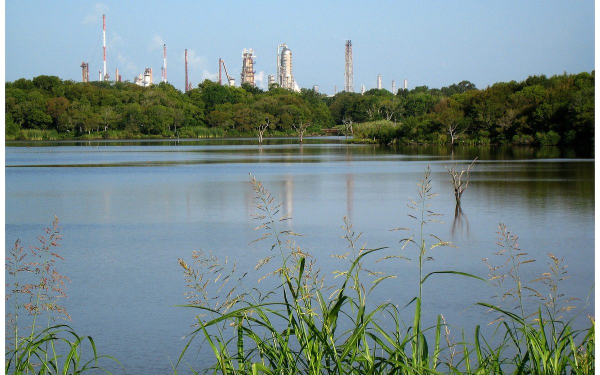 Goose Creek Stream in Baytown Texas with Exxon Mobil on the horizon.
