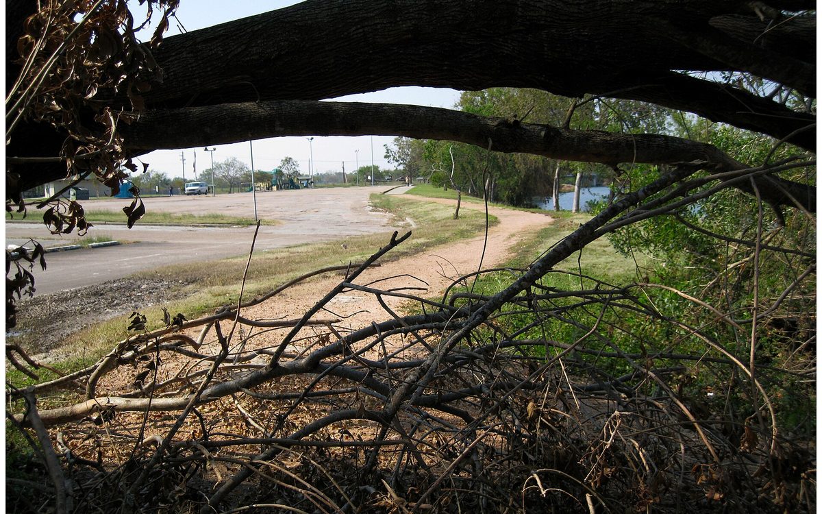 Goose Creek Trail closed by Hurricane Ike. A downed tree closes access to the Goose Creek Trail system behind the old San Jacinto Methodist Hospital in Baytown, Texas.  The trail has many downed trees and limbs across it as of 9-26-2008.
