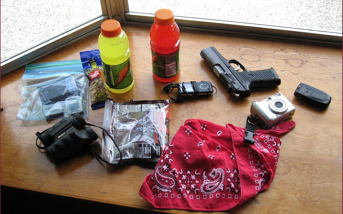 Urban Trekking staple carry items Baytown Bert routinely totes when walking urban areas of Baytown, Texas and yes, he has a carry permit.  That's a .45 ACP 
Ruger.