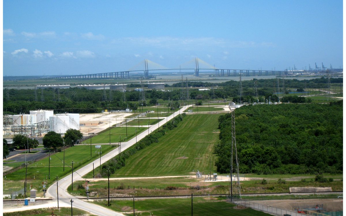 Fred Hartman Bridge over the Houston Ship Channel at dusk