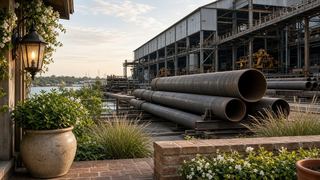 big pipe sections on a site under construction